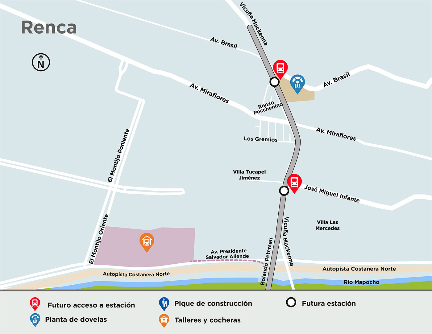Mapa del futuro recorrido de línea 7 de Metro de Santiago.